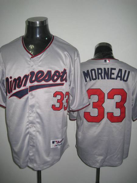 Twins #33 Justin Morneau Stitched Grey MLB Jersey - Click Image to Close